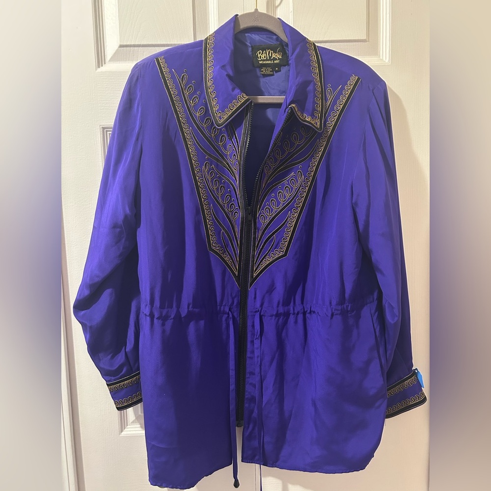 Vintage Bob Mackie Vibrant Purple Silk Embroidered Jacket, Size M